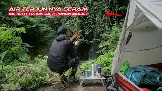 hiking solo camping in the waterfall, Camping cooking, camping coffee