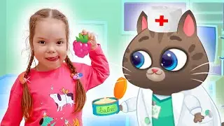 Настя и котик Bubbu играют в доктора | Настя заболела и котик доктор ее лечит