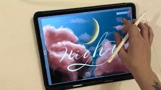 Ipad Pro illustration Clouds & lettering рисунок на ipad Apple Pencil