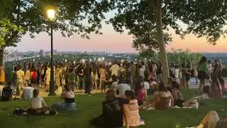 Oeste Park-Madrid - Young people sing along to the musician performing last night.