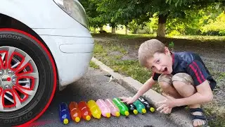 Машина давит предметы часть 2, шары бутылки с водой!
