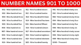 901 to 1000 number names | number in words 901 to 1000 with spelling in english | 901 to 1000