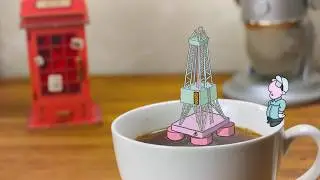 Guy drinks oil with a coffee mug - funny animation.