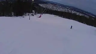 Skiing downhill at Kongsberg skisenter, Norway