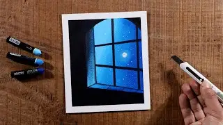 A Beautiful Window Night Scenery / Drawing with Oil Pastels / Step by Step