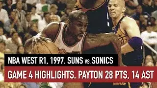 Throwback Playoffs 1997 Phoenix Suns vs Seattle SuperSonics Game 4 Full Highlights Payton 28 + 14 HD