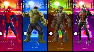 Spider Man🆚 Hulk 🆚 Groot 🆚 Ant Man, Tiles Hop DANCE Battle! 🎮🕺