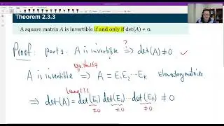 Theorem 2.3.3 (Determinant Test for Invertibility)