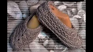 Very warm slippers with two needles without seam