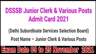 DSSSB Junior Clerk and Various Post Exam Schedule 2021, Check Now