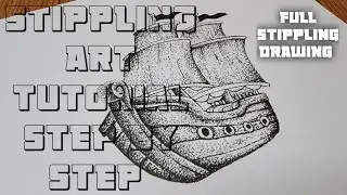 Stippling Drawing | Pirate Ship Full Drawing Tutorial Using Dots |Art Therapy |Stippling Drawing Art