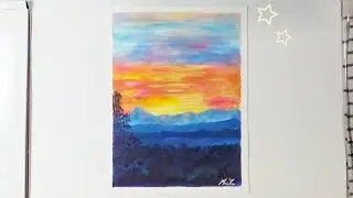 Sunset over Mountains 😃 Easy Acrylic Painting, for Beginners / Short Art Demo / (Quick)