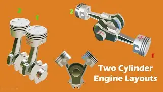 Two Cylinder Engine Layouts with Firing order - 3D Animation