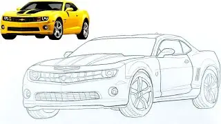 How to Draw Chevrolet Camaro Bumblebee | Realistic Pencil Car Drawing Tutorial