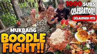BOODLE FIGHT MUKBANG | 1000 SUBS CELEBRATION | SEAFOOD AND GRILL | FOOD VLOG