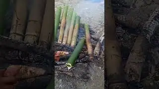 Bamboo food on fire. 
