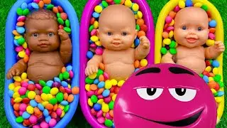 Full of 3 Rainbow BathTubs Candy with M&M's & Magic Slime Cutting Video