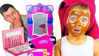 Milana and dad play with kids cosmetics for girls