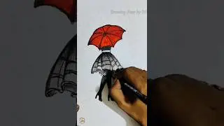 Badal barsa bijuli | Girl with umbrella drawing | rainy day drawing | girl drawing 