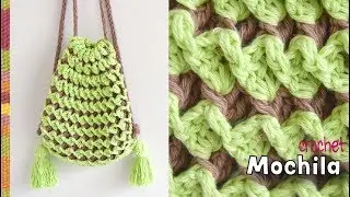 Mint and chocolate crocheted backpack (Turkish stitch)