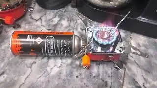 Butane Gas Cylinder, connected to 3 portable stoves