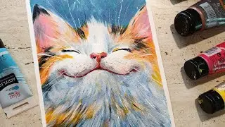 КОТИК СЧАСТЛИВЫЙ/МАСТЕР КЛАСС ЖИВОПИСИ АКРИЛОМ/cute cat/ acrylic painting