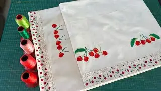 Como fazer Toalha de mesa bordada, c/ barrado e canto mitrado, matrizes grátis para membros do canal