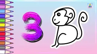 Как нарисовать ОБЕЗЬЯНКУ ИЗ ЦИФРЫ 3 | Раскраска для детей Животные из цифр | Coloring Kids