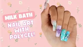 Milk Bath Polygel Nail Art with Dried Flowers 💐