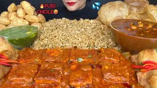 ASMR EATING CHOLE PURI,FRIED RICE,PANEER BUTTER MASALA,SAMOSA PANIPURI 
