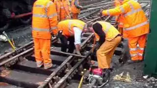 Mid Hants Railway midweek P-Way gang lay new track at Ropley MPD, UK