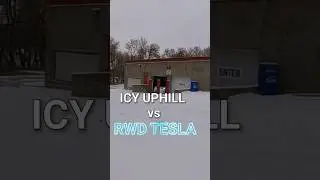 RWD gas cars can’t even make it out of this driveway 🤭 #tesla #teslapeg #icyroads #winter #shorts