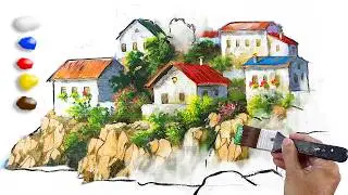 Acrylic Painting White Village Houses in Time-lapse / JMLisondra