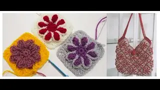 Квадратные мотивы крючком. Как связать сумку 👜 Crochet bag tutorial Вязаная сумка схема  Урок 356