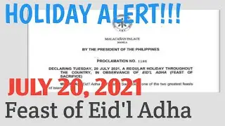 REGULAR HOLIDAY SA JULY 20, 2021 | FEAST OF EID'L ADHA
