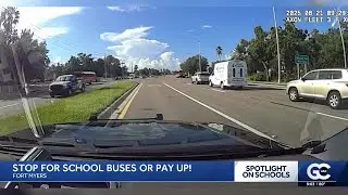 Flashing lights on a school bus means stop, but one driver in Fort Myers didn't get the memo