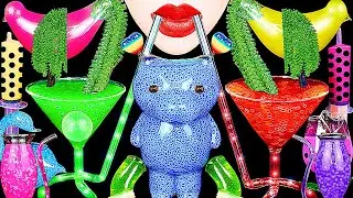ASMR RAINBOW DRINKS *VAMPIRE FROG EGG TEA, BOBA SHOOTER, CANDY, HONEY JELLY,  BIRD GLASS, 신기한 물 먹방