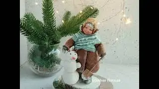 Маринка и снеговик. Коллекционная игрушка на ёлку из ваты