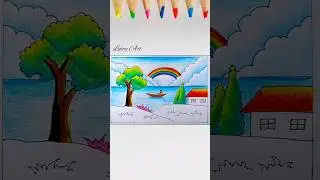 Rainbow Scenery Drawing|| Landscape Drawing|| Easy Scenery Drawing||Scenery Drawing