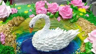 Decoração Bolo Cisne  no lago Azul