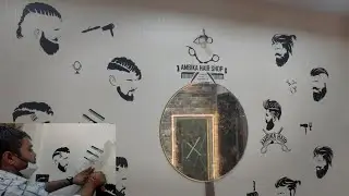 How To Apply Vinly Sticker on Wallpaper Hair Salon || barber shop