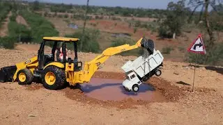 Mini Truck Stuck in Pit Pulling Out JCB 3dx | HMT Tractor | Tipper Truck | CS Toy