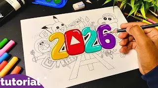 New Year Drawing | 2026 Happy New Year Drawing Easy Step by Step 😀