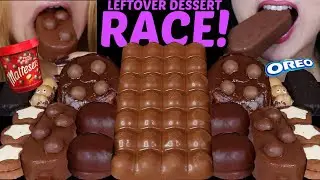 ASMR LEFTOVER DESSERT RACE! GIANT BUBBLY CHOCOLATE, BIG MALTESERS ICE CREAM, DONUT, MARSHMALLOW 먹방