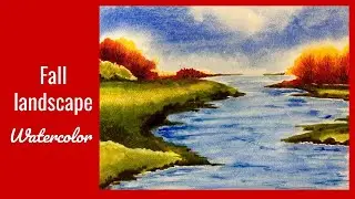 Very easy fall landscape watercolor painting.
