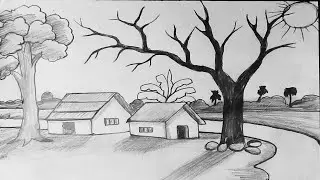 How To Draw Easy Pencil Sketch Village Scenery | গ্রামের দৃশ্য আঁকা | Rupar Rong Pencil #drawing