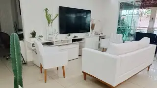Sala com sofá branco| Mudança na decoração| Móveis novos