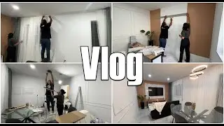 Finalizamos a sala nova + Ficou linda😍Fizemos painel para a TV | colocamos lustres ficou um charme!