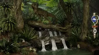 Jurassic Dilophosaurus Waterfall Diorama - Realistic Jungle Waterfall Scenery