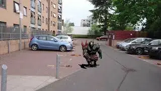 Funny Monster dance on the car park. Cinema 4d animation with Mixamo Character.